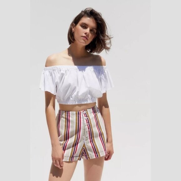 Urban Outfitters Molly Striped Denim Button Fly Short Size 6 - Picture 2 of 9